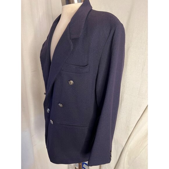 Dumas petite double breast Blazer 12 P Wool USA Corp Core Goth Office - Picture 2 of 16